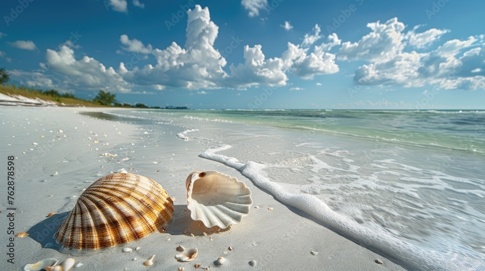 Seashell collecting on pristine beach Seashell collecting on pristine beach