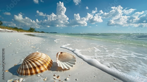Seashell collecting on pristine beach