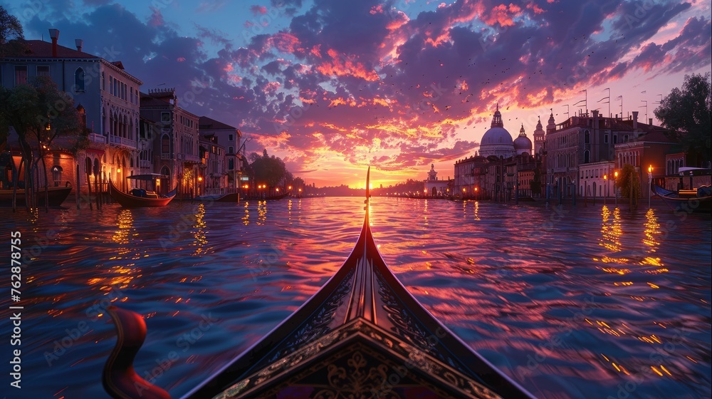 Romantic gondola ride at dusk
