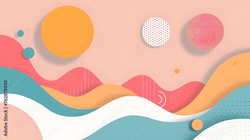 Abstract Colorful Waves and Circles Artwork: A vibrant digital composition featuring wavy layers, circles, and dots. Perfect for wall decor and graphic design inspiration