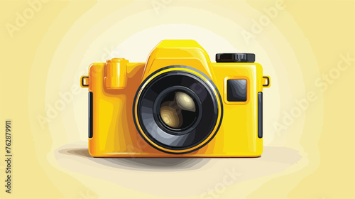 Yellow square icon photo camera with reflection ove photo