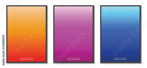 Halftone gradient bright colors abstract mosaic pattern graphic background. Colors blue, purple, orange