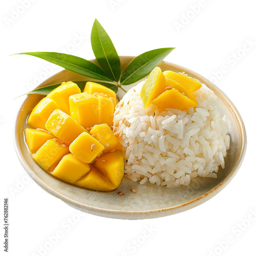 Mango Sticky Rice, transparent background, isolated image, generative AI