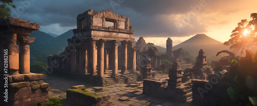 Panoramic ancient city illustration 