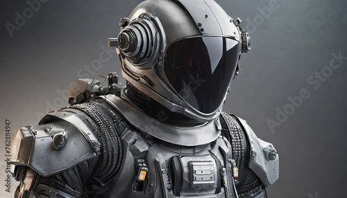 The futuristic black armor suit with a helmet. photo