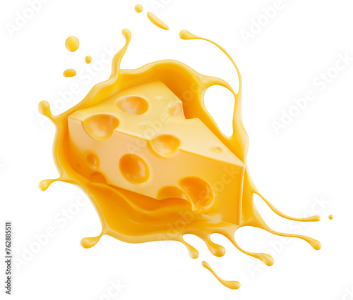 Piece of cheese with Cheese sauce isolated on white background, 3d illustration. © Anusorn