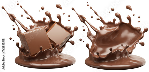 dark chocolate bar icon with chocolate cream splashing, 3d illustration. © Anusorn