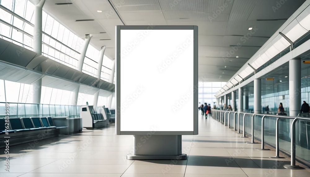 Mock up of white blank light box in airport - obrazy, fototapety, plakaty 