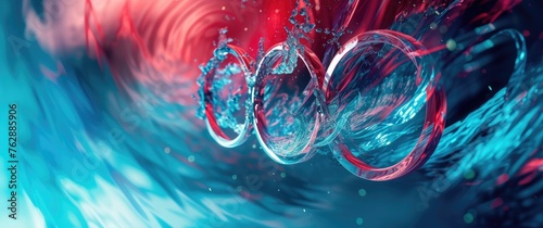 Abstract wallpaper featuring three bracelets, illuminated with red and blue light effects, submerged in water. 💧🔴🔵