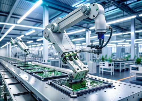 Fully Automated Modern PCB Assembly Line Equipped with Advanced High Precision Robot Arms