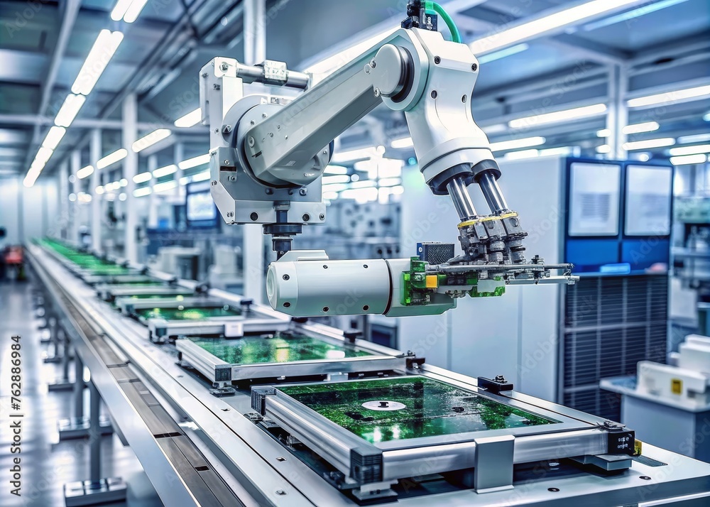 Fully Automated Modern PCB Assembly Line Equipped with Advanced High Precision Robot Arms