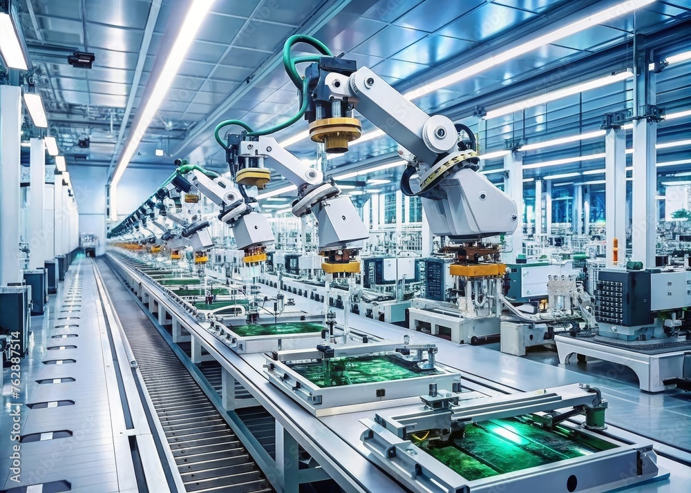 Fully Automated Modern PCB Assembly Line Equipped with Advanced High Precision Robot Arms