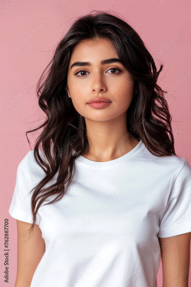 Woman in white T-shirt on isolated background Mockup. generative ai Woman in white T-shirt on isolated background Mockup. generative ai