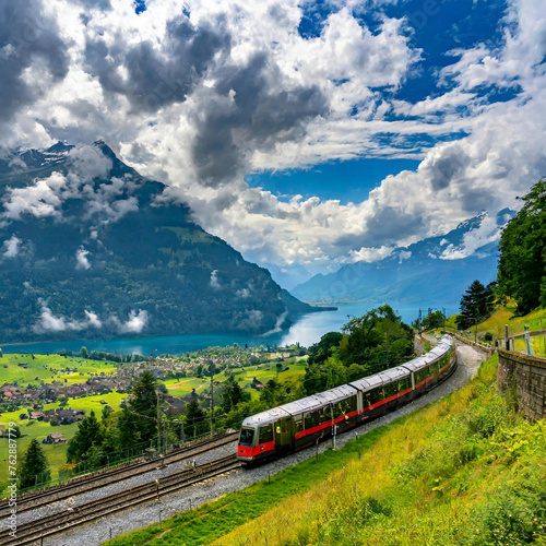 스위스 기차가 있는 풍경