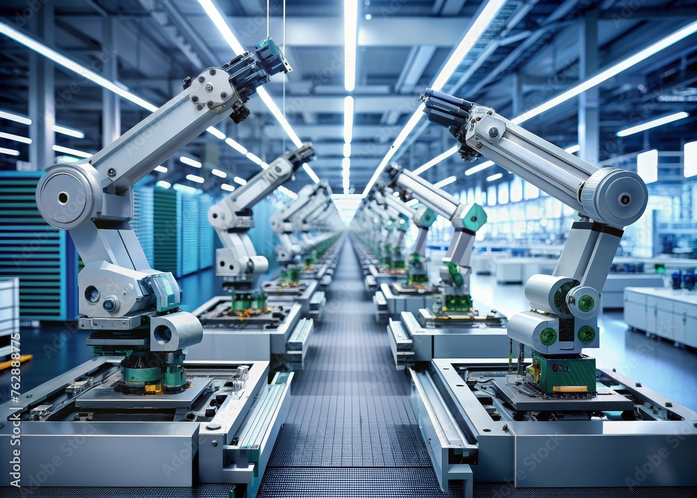 Fully Automated Modern PCB Assembly Line Equipped with Advanced High Precision Robot Arms