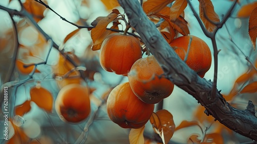 Close up, Sun set view of ripe persimmons © Shahid