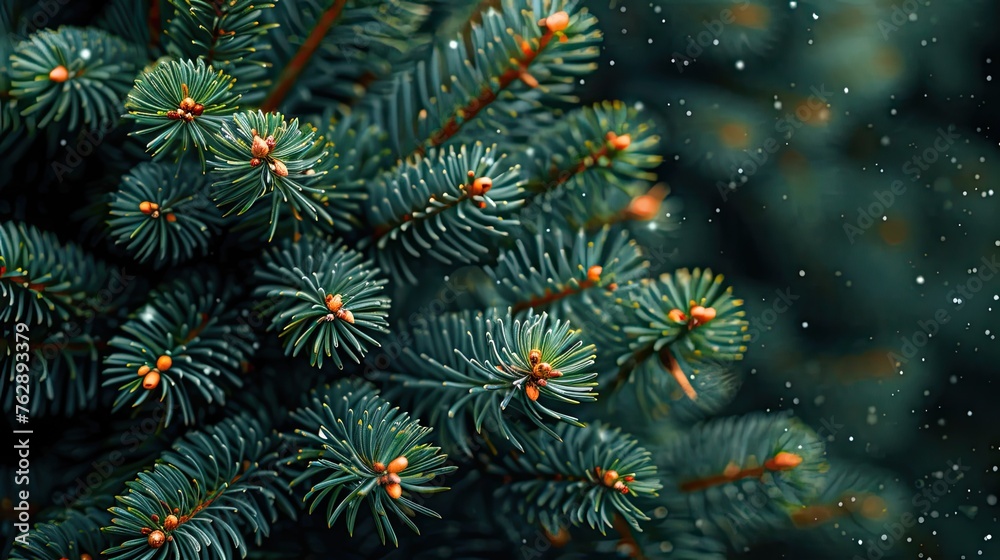 Natural Winter Holiday Forest Backdrop with Moody Dark Toned Fir Tree Brunch Close Up for Seasonal Quotes - Vintage December Wallpaper