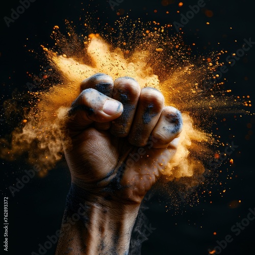 raised fist with powder explosion power