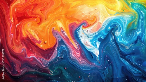 Rainbow Swirls: Colorful Abstract Acrylic Paint Texture with Marbled Waves and Generative AI Design for Background Banner