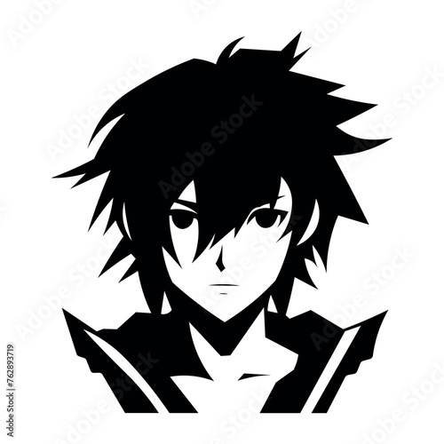 black vector anime boy icon on white background
