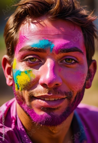 holi festival of colours, portrait of happy people, girl, boy, child, holi powder