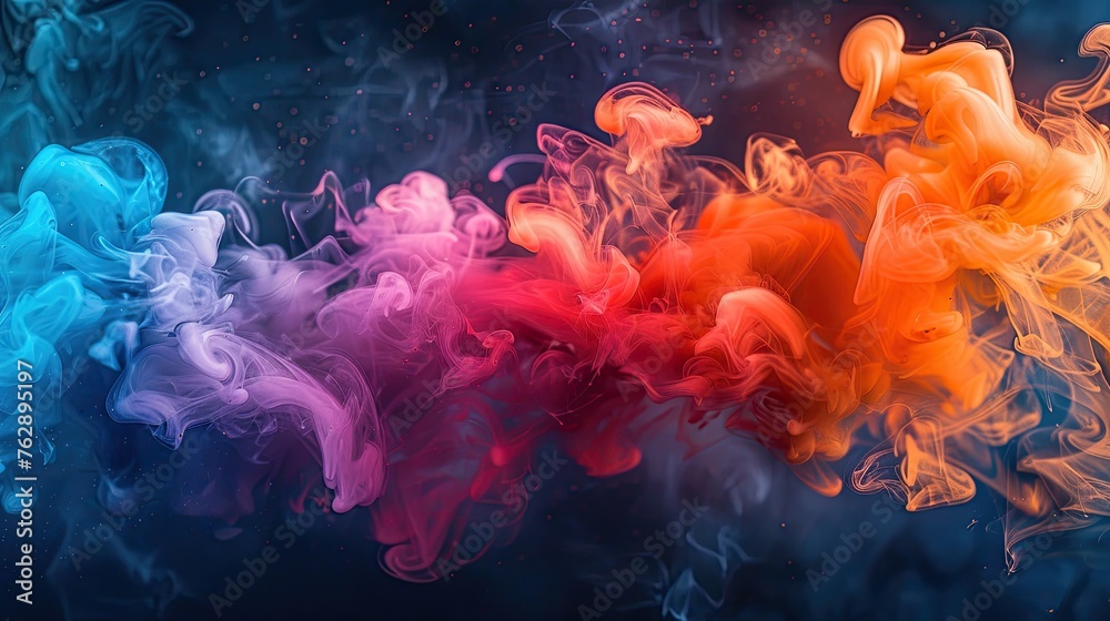 Colorful Splash: Abstract Pattern of Paint, Water or Smoke on Dark Background Generated by AI