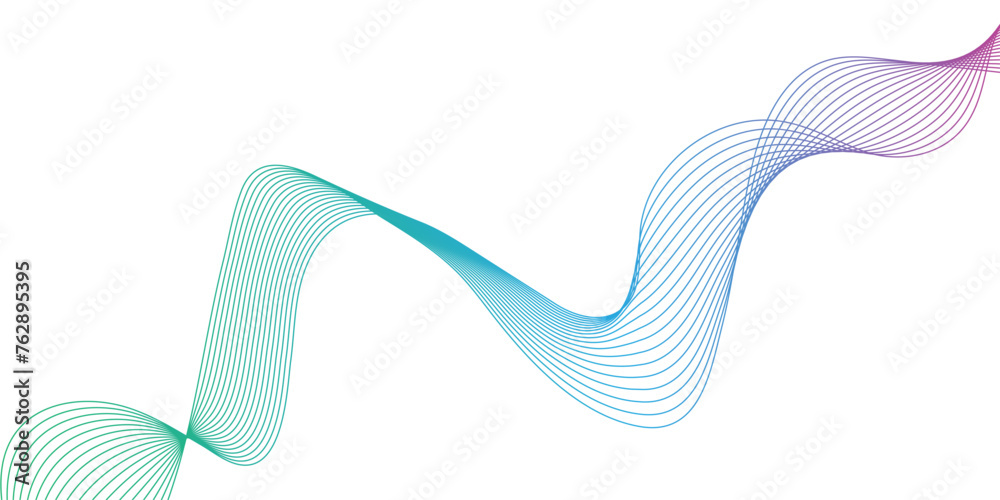 Fototapeta premium Abstract colorful wave element for design. Digital frequency track equalizer. Vector illustration. Wave with lines created using blend tool .Curved wavy line, 