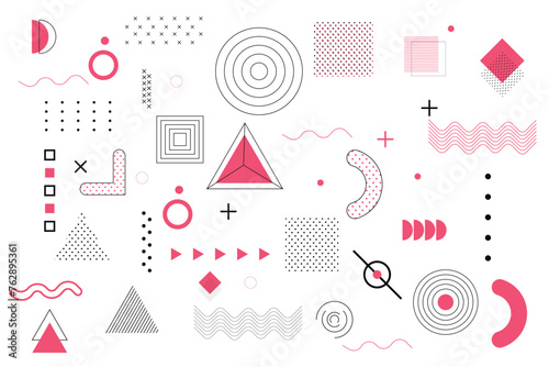 Set of geometric shapes. Memphis design retro elements. Collection trendy halftone geometric shapes. Retro funky graphic, 90s trends designs