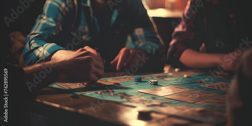 Pessoas jogando jogos de tabuleiro em uma mesa aconchegante photo
