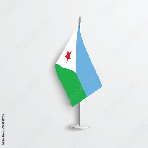Djibouti table flag isolated on light grey background.