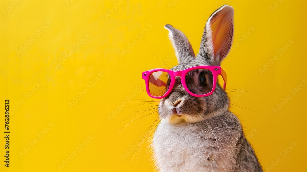 Naklejka premium ピンクのサングラスをかけたウサギ