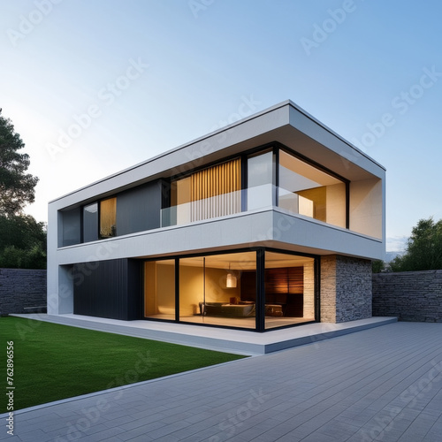 3d rendering of modern house with garage and pool for sale or rent
