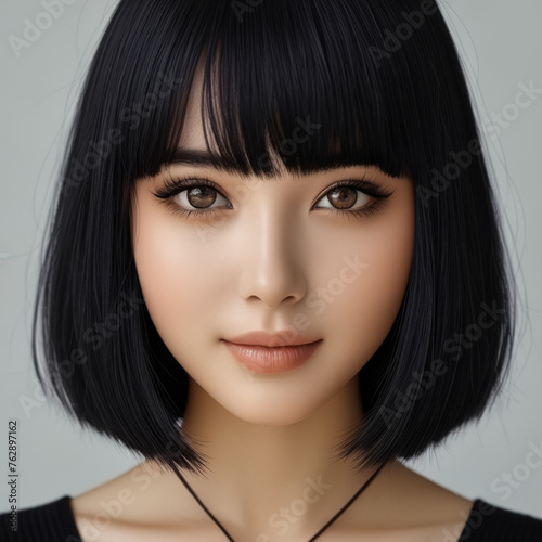 Beautiful asian woman with long black hair. Portrait of young beautiful asian woman.
