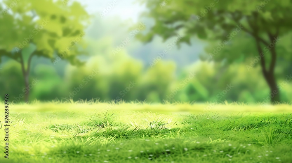 landscape green grass field with blur trees  background watercolor effect : Generative AI