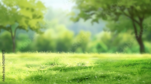 landscape green grass field with blur trees background watercolor effect : Generative AI