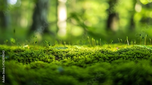 Green moss close up forest landscape blured background Sochi National Park Yewboxwood grove : Generative AI
