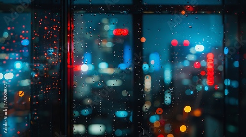 Wet the window with the background of the night city : Generative AI © Generative AI