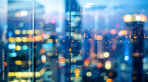 Night blurred bokeh light city office building abstract background : Generative AI