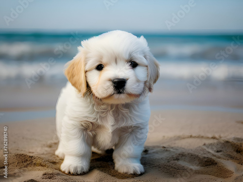 Cute puppy at the beach in summer © Rapeeporn