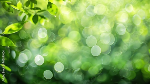 Green color abstract blur bokeh background from tree and light in natural garden : Generative AI