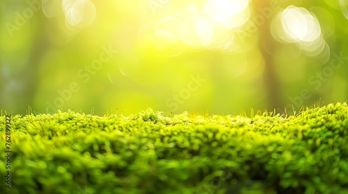 Green moss close up forest landscape blured background Sochi National Park Yewboxwood grove : Generative AI photo