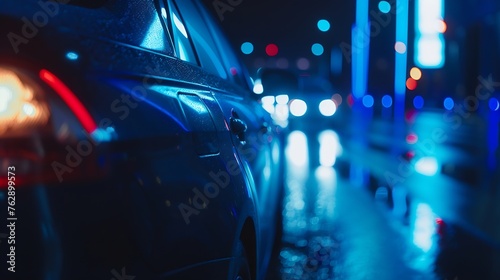 blue car lights at night long exposure : Generative AI photo