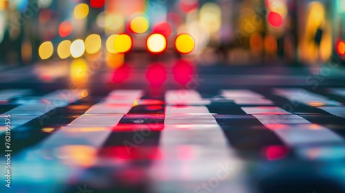 Blurred defocused abstract background of zebra crossing in urban business area : Generative AI
