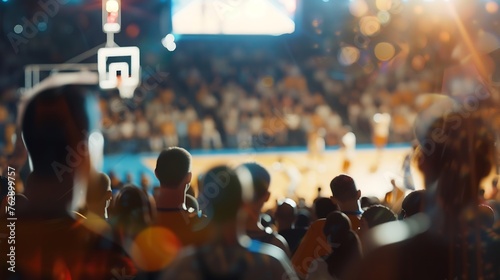 blurred background of supporters at sports event crowd of people in a basketball court : Generative AI photo