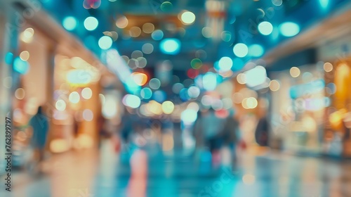 blur background image of shopping mall or department store with bokeh and people background usage concept : Generative AI photo