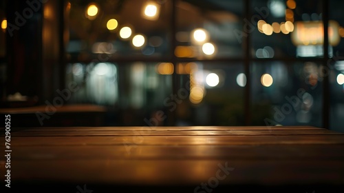 dark blurred background with empty table top cafe restaurant windows background for your product   Generative AI