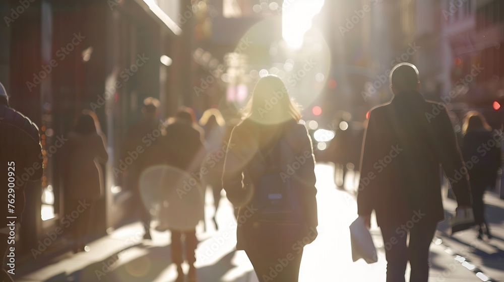Blurred people walking through a city street : Generative AI