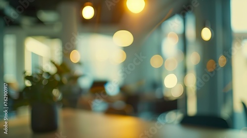 BLURRED OFFICE BACKGROUND MODERN BLURRY BUSINESS ROOM WITH LIGHT BOKEH FLARES CLASSROOM INTERIOR : Generative AI
