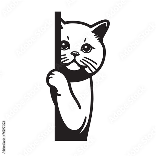 black and white Peeking British Shorthair face illustration Vector
