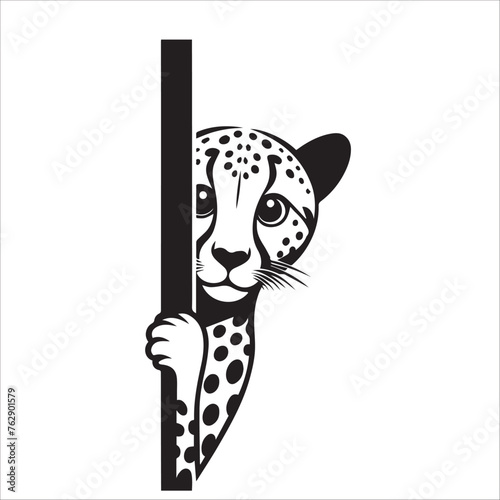 black and white Peeking Cheetah face illustration Vector
